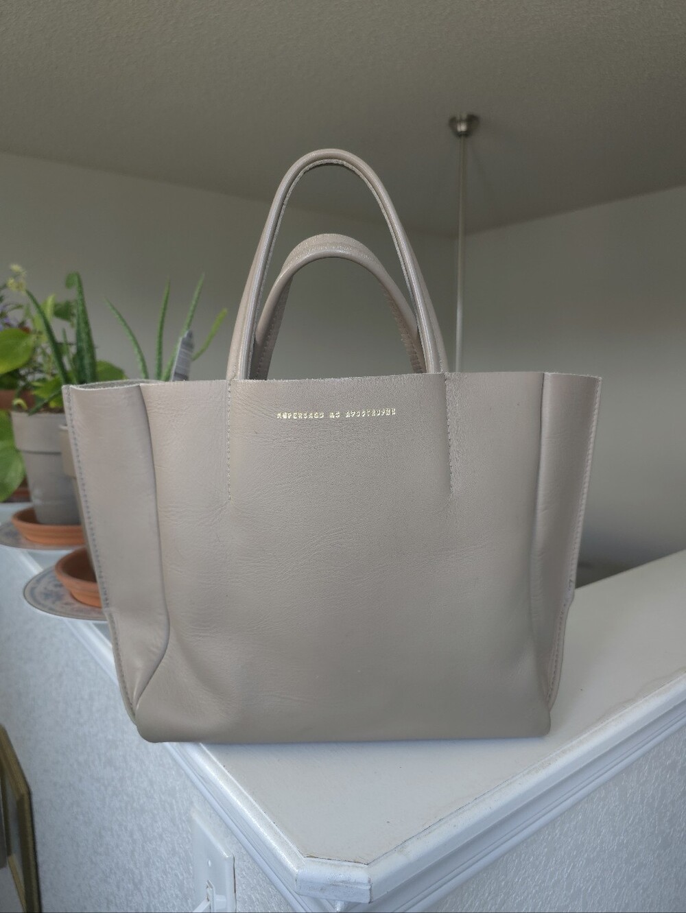 Ampersand As Apostrophe Light Beige Leather Tote With Detachable Clutch